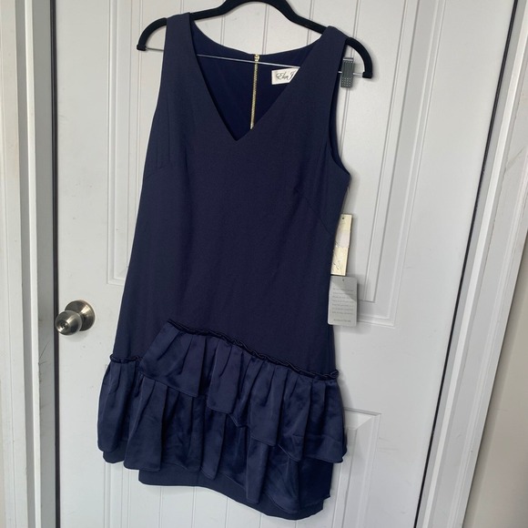 Eliza J Navy Blue Dress Ruffle peplum Sleeveless‎ Party Cocktail Size 6 guest - Picture 3 of 10